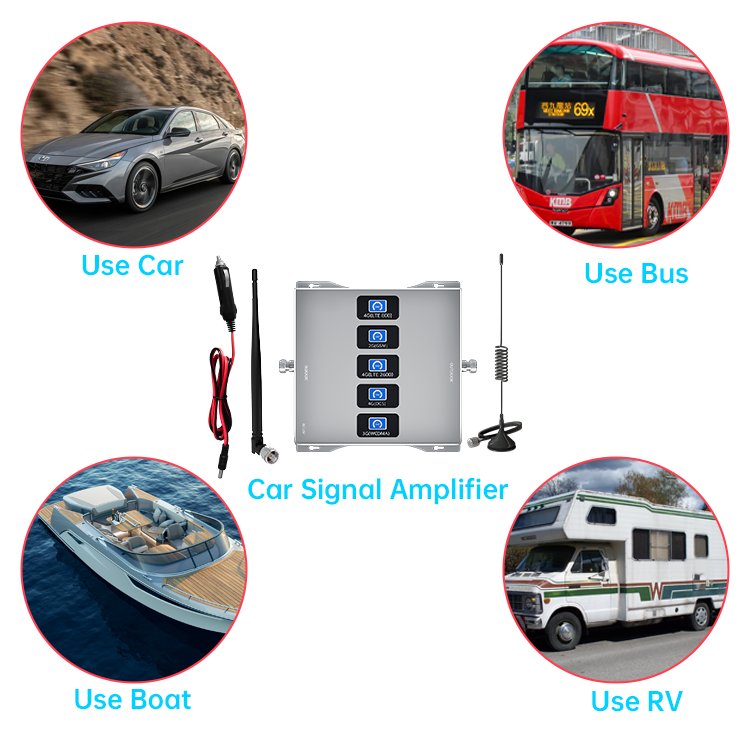 High Gain Cellphone Signal Booster For Car Cell Phone Booster Repeater Five Band Signal Booster 800 900 1800 2100 2600